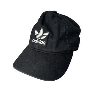 Adidas Hat Cap Strap Back Black VTG Trefoil Logo Spell Out Casual Adjustable BN